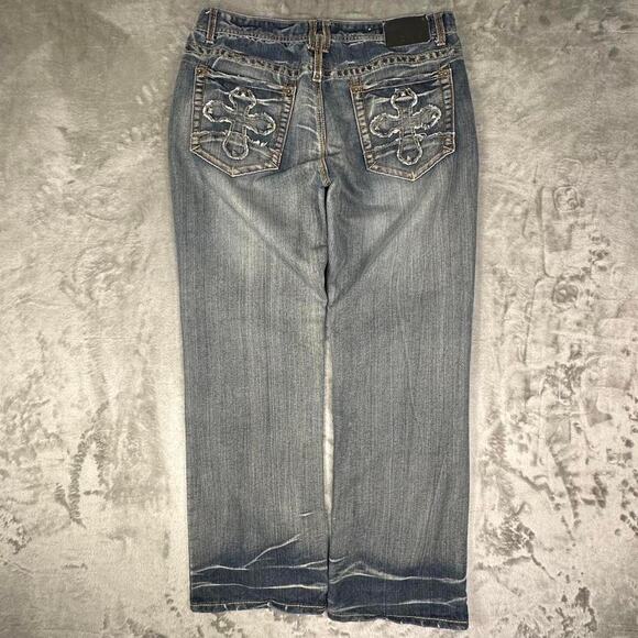 Vintage Y2K CJ Black Premium Cross Embellished Relaxed Straight Fit Jeans 36/32 - Picture 2 of 8